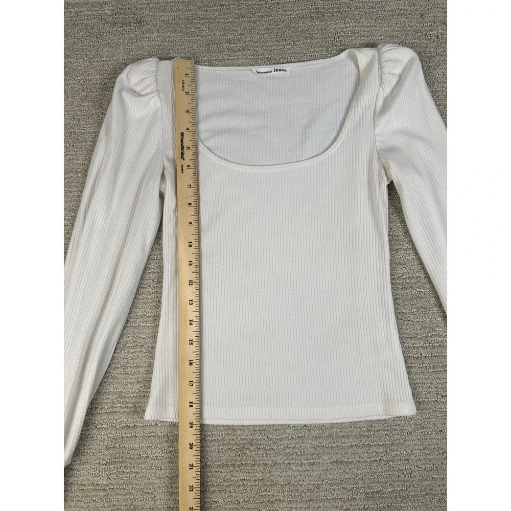 Reformation Jeans White Ribbed Scoop Neck Puff Sleeve Top XS